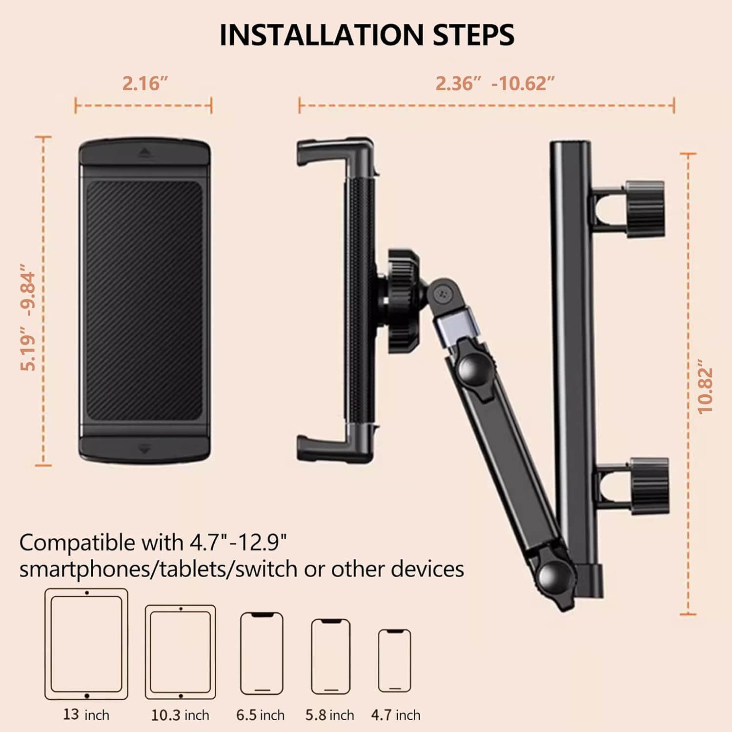 Car Headrest Holder for Tablets & phones,Backseat  Mount