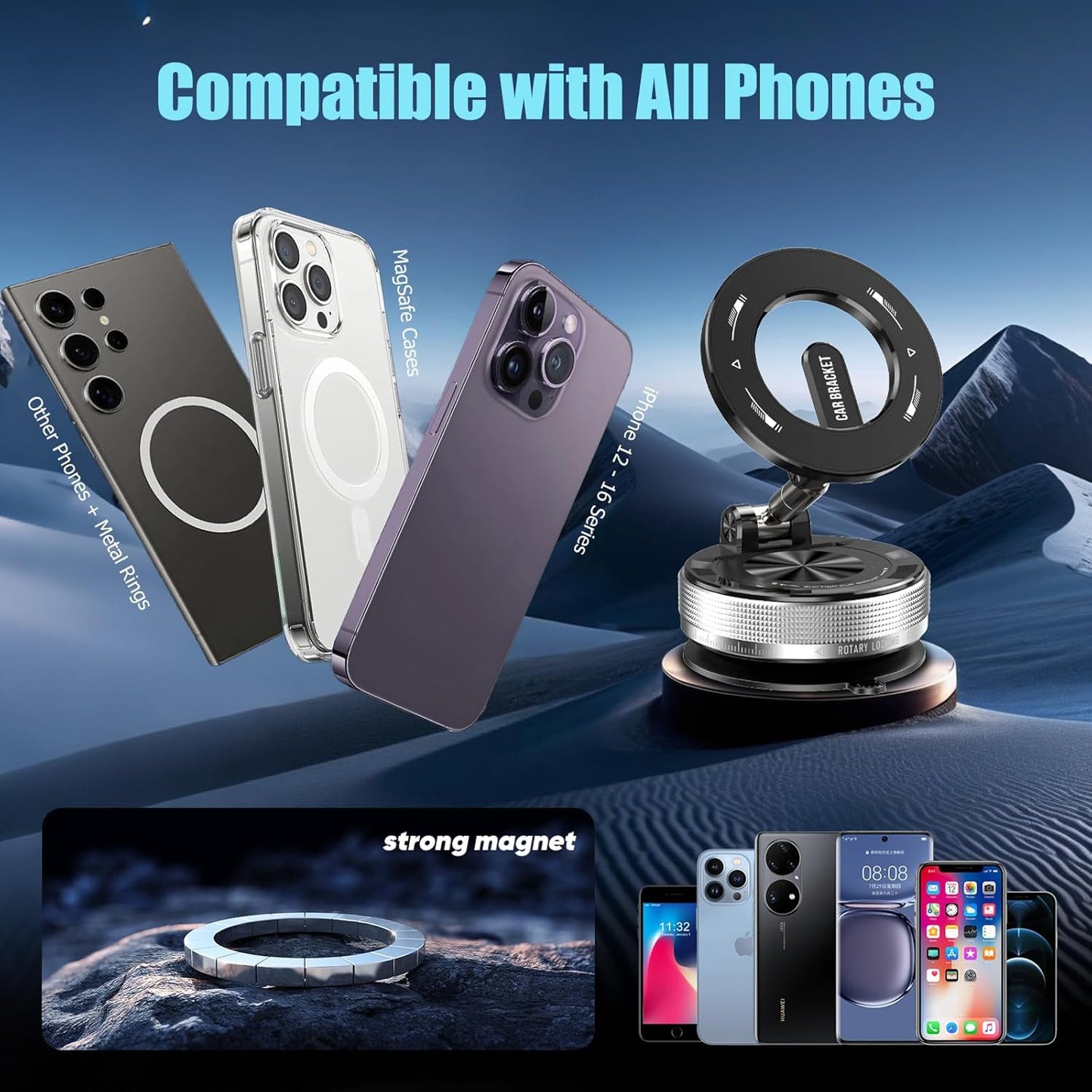 Car Phone Holder With Vacuum Magnetic